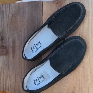 fs/ny Black Leather Suede Loafers 38